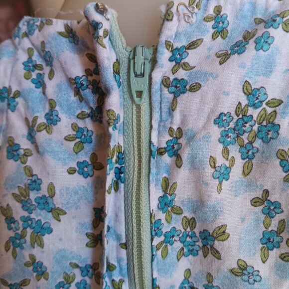 Vintage Women's 6/8 Dress 1960's Country Handmade 1of1 Blue Floral Cottage Day - Picture 5 of 7